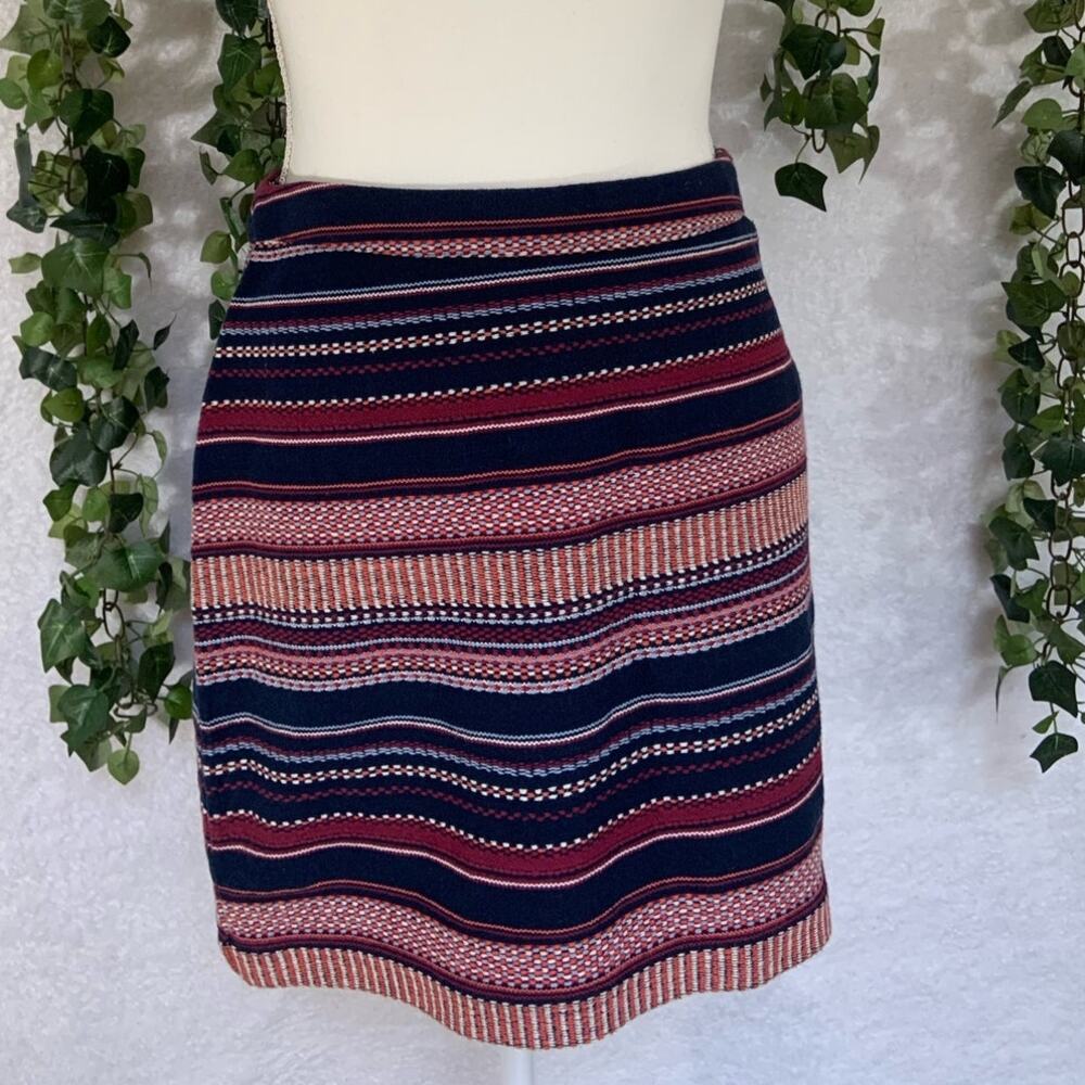 Hollister 100% Cotton Boho Navy Red Striped High Rise Mini Skirt Juniors 3